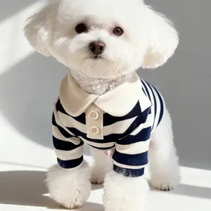 Cute Dog Clothes Boy Dog Polo Shirt for Small Medium Dogs - Summer Male Puppy T Shirts for Yorkie Poodle Shih Tzu Dachshund Kittens, Striped Collared Pet Doggie Designer Outfits Blue