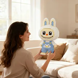 Blue Rabbit 3D Puzzle Creative Building Blocks Decoration, Bookshelf Home Office Cabinet Decor, Party Living Room TV Stand Display Gift, Building Block Figure