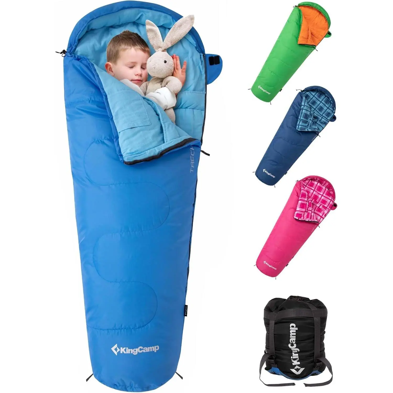 KingCamp Rectangular Kids Sleeping Bag, 45°F Lightweight Waterproof Compact Flannel, Cold Weather Youth Gear for Camping Travel, Fits 10-12 Yrs Old Up to 4'7"-5'5" Tall