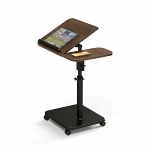 Adjustable Height Couch Table That Slides Under Sofa – 180° Swivel Modern TV Tray Table with Wheel – C-Shaped End Table for Small Spaces – Mobile Standing Desk for Living Room & Bedroom