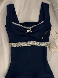 Women's Elegant Lace Trim Vest Top, Non-Transparent Formal Party Daily Shirt, All-Year Wear, Shoulder Cut-Out Design