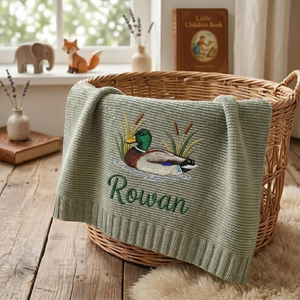 [Made-to-Order]    	 Personalized Hunting Nursery Blanket, Mallard Duck Baby Blanket, Custom Name Baby Blanket, Baby Boy Gift, Gift for Baby, Keepsake Newborn
