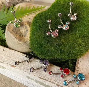 1pc Mouse Triple CZ Gem Belly Ring Pierced Navel Naval Mickey Minnie