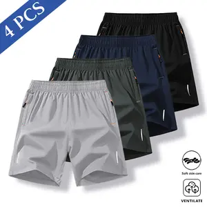 Men’s 4-Pack Lightweight Breathable Shorts — Moisture-wicking, elastic drawstring waistband, ideal for gym, jogging, and outdoor activities