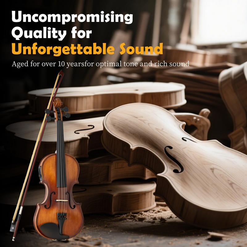 MeloCrest 4/4 Silent Electric Violin - Solid Spruce Top & Maple Back, Carbon Fiber Tailpiece, Ebony Fittings, Starter Kit for Beginners