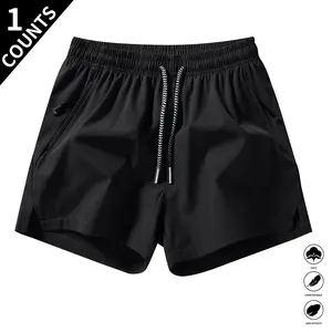 Men’s solid-color casual shorts with zippered pockets; summer fashion drawstring athletic shorts suitable for fitness and outdoor wear; casual elastic waistband drawstring waist shorts with pockets—casual sports shorts.