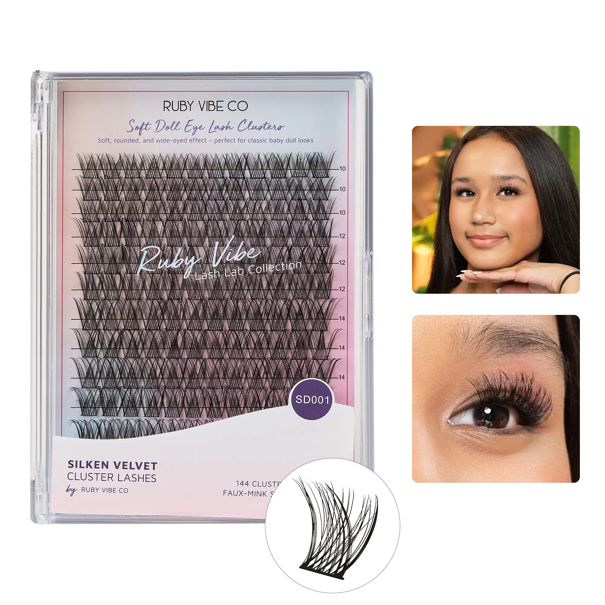 RUBY VIBE CO SoftGlam Wisps Eyelash Clusters, 144-Piece Faux Mink Natural Wispy Lash Clusters for a Soft Doll-Eye Look, Fluffy Lash Clusters, Natural Cluster Eyelash Extensions