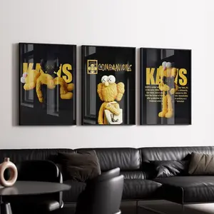 Hypebeast Yellow Kaws Poster Set of 3 for Trendy Room Decor and Gift Ideas