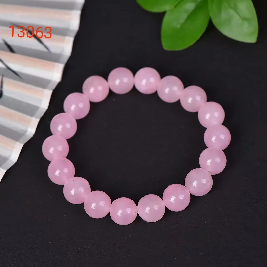 Natural Rose Quartz Beaded Bracelet, Love Attracting Healing Crystal Bracelet, Smooth Round Pink Crystal Wrist Jewelry for Women Self-Love Relationship Luck Gift