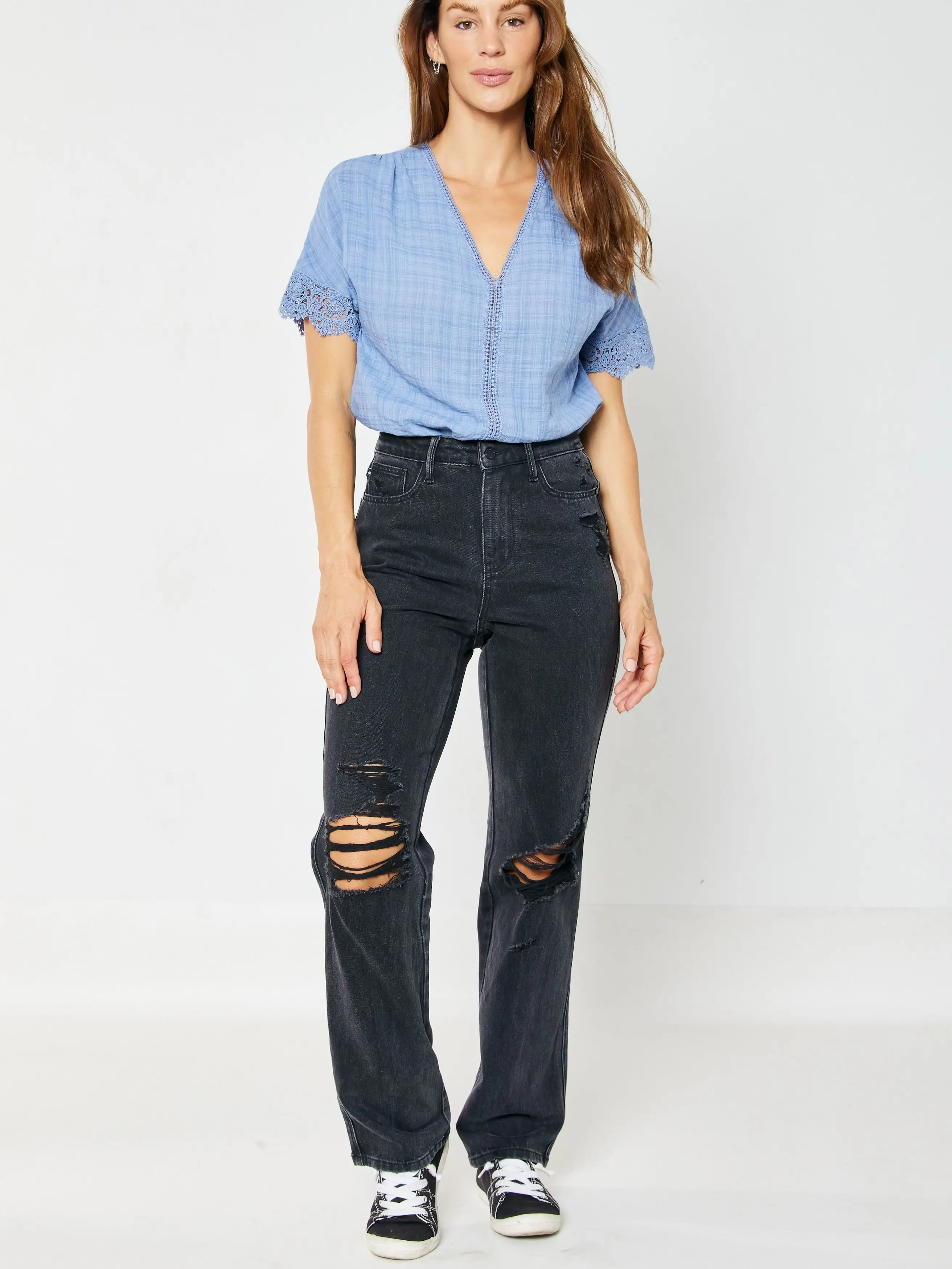 Kendra 90's Straight High Waist Judy Blue Stretch Jeans
