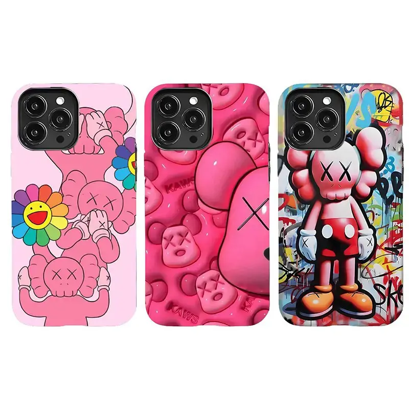 KAWS Pink Street Graffiti Custom Rubber Phone Case - Urban Fashion Contemporary Pop Art Accessory, Polycarbonate Tough Plastic Impact-Proof Shockproof Cover for iPhone 17 Pro,16 Plus,15 Pro,14,13,12,11
