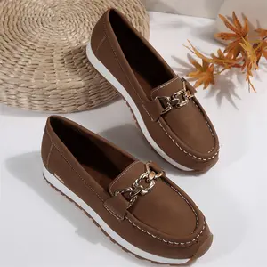 Women's Slippers Chain Decor Loafers Comfortable Slip-On Casual Shoes Fashion Indoor Outdoor Shoes