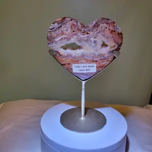 Pink Crazy Lace Agate Heart with Stand