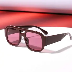 Women's Red Frame Fashion Glasses  Oversized Aviator Style – Perfect for Summer Beach Casual Outfits & Back to School