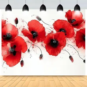 1pc Vibrant Red Poppy Floral Wall Mural - Elegant Polyester Party & Event Decoration for Birthdays, Weddings, and Anniversaries - Indoor/Outdoor Use, No Power Required, Birthday Party Decorations Decorative Stickers
