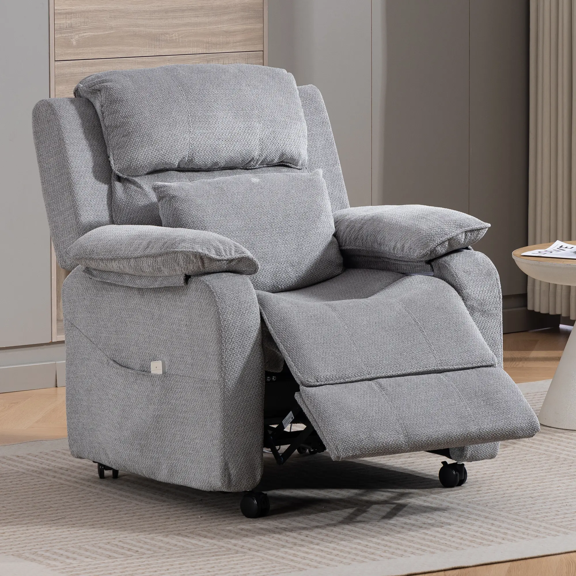 Oversized Power Recliner Chair, Chenille Recliner Chair Single Sofa with Lumbar Pillow and Side Pocket, Home Theater Reading Chair