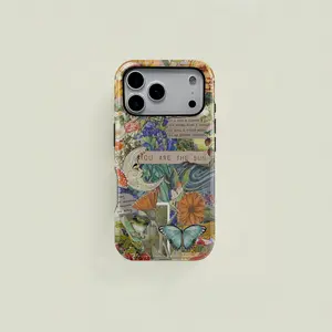 Colorful bohemian-style floral and butterfly patchwork protective case, sturdy and durable 2-in-1 case, compatible with iPhone 17/16/15/14/13/12/11 Pro Max/Plus/Pro, and Samsung Galaxy S25/S24/S23 Ultra series, simple and stylish phone case.
