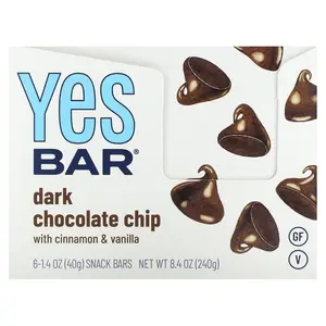 Yes Bar Snack Bar, Dark Chocolate Chip, 6 Bars, 1.4 oz (40 g) Each