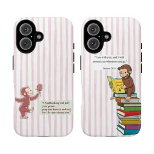 Bible Verse Tough Phone Case, Cute Monkey Design with Christian Quotes Protective Phone Cover, Gift for Fans, Overthinking Will Kill Your Peace Tough Case, Curious Georgee,phone Case Suitable for Iphone 11/12/13/14/15/16/17 Pro Promax Plus Air and Samsung