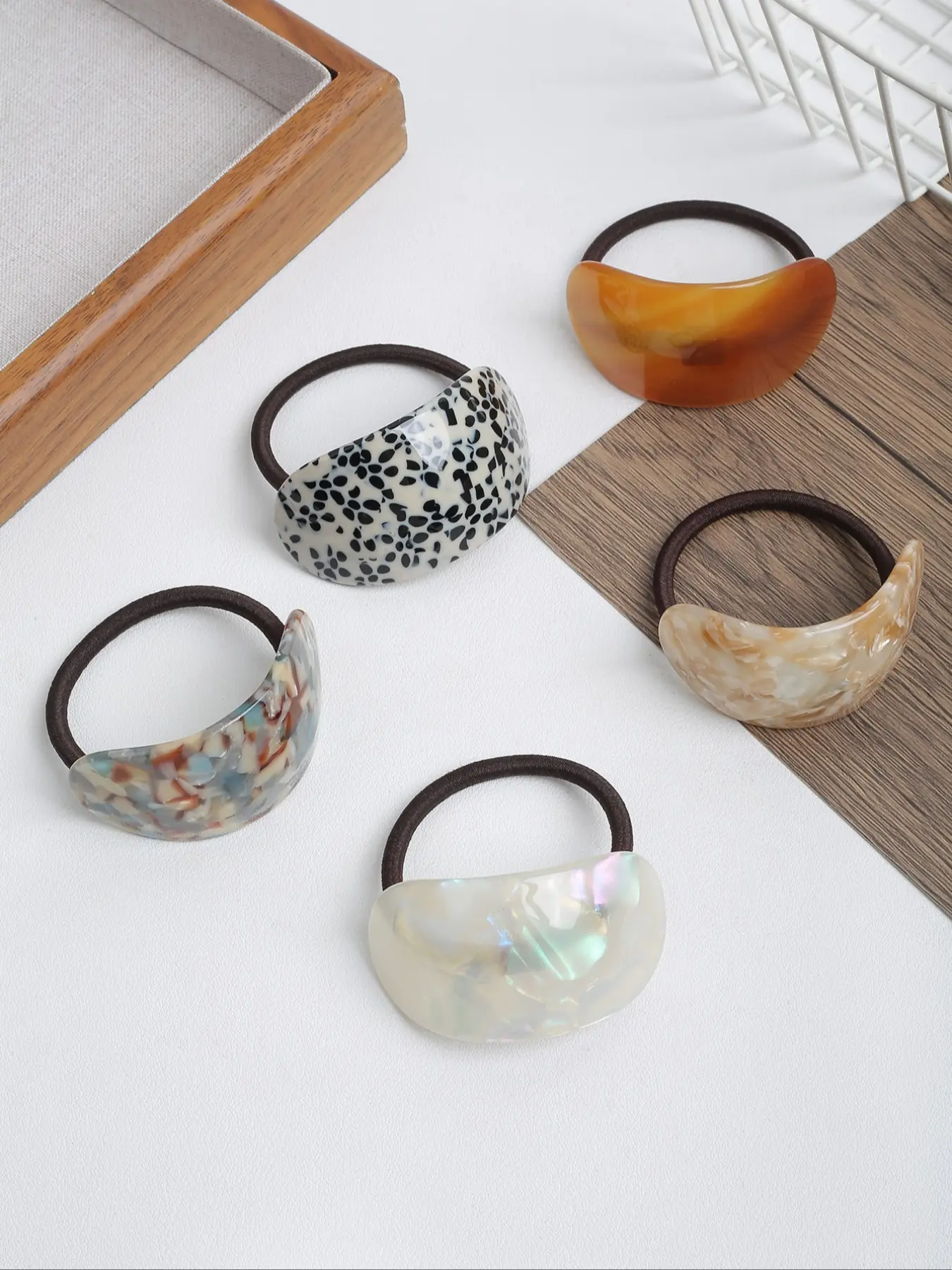 Elegant Marble Pattern Hair Ties, High Elasticity Durable Acetate ...