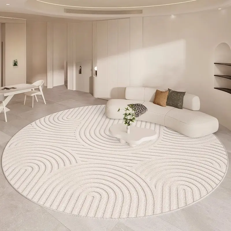 1pc Minimalist Cream-style Round Living Room Carpet Light Luxury Bedroom Bedside Carpet Fluffy Soft Plush Carpet Home Washable Balcony Floor Mat Decorative Area Rug Modern Indoor Rug Machine Washable Rugs Modern Shaggy Rug Super Soft Rug