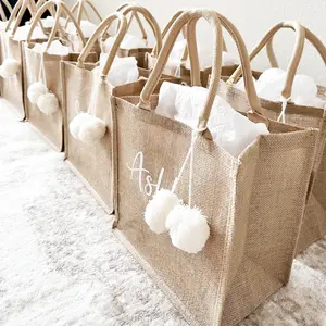 Custom in Description, Custom Burlap Tote Bag - Bridesmaid Tote - Reusable Gift Bag Idea - Matching Bridal Party Gift - Wedding Day Bridesmaid Gift Idea