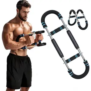 Power Twister Bar Arm Trainer 60-100lb Adjustable Resistance, Chest Expander & Arm Strengthener, Portable Upper  Workout Equipment, Compact Detachable Fitness  Tool for  Gym (Blue)