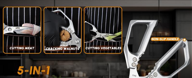 【TikTokShopBlackFriday】HUUSK Kitchen Scissors All Purpose -FallFreshness- Stainless Steel Kitchen Shears, Sharp Silver Meat Scissors, Dishwasher Safe, Heavy Duty Poultry Shears, Japanese Cooking Scissors for Food, Chicken Bones, and Turkey – Perfect Gift!