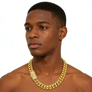 18K Gold Plated A–Z Alphabet Necklace – Iced Lock Clasp, Waterproof, No Tarnish, Stainless Steel, 14mm Width, 16–30” Length, Comes with Gift Box