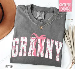 Pink Granny Bow Shirt Comfort Colors, Women's Tee, Cute Women's Tshirt