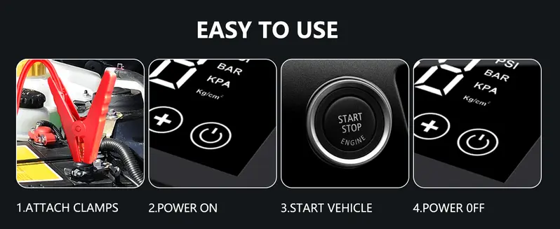 Product Introduction of 【Hieha】Portable Car Jump Starter, 4000A Car Battery Jump Starter with 150PSI Tire Inflator, 12V Car Battery Jump Starter, 15000mAh Power Bank, with LED Light 2