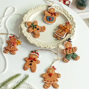 Vintage Gingerbread Man Ornaments - Hand-Painted Resin Christmas Tree Decor with Retro Style