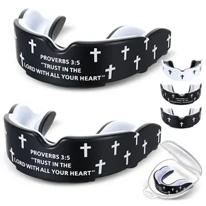 2 Pcs Cross Wrestling Mouth Guards Christian Teeth Armor Sport Game Guard with Case Religious Mouth Guard Baseball Football Lacrosse Basketball Rugby Boxing Taekwondo