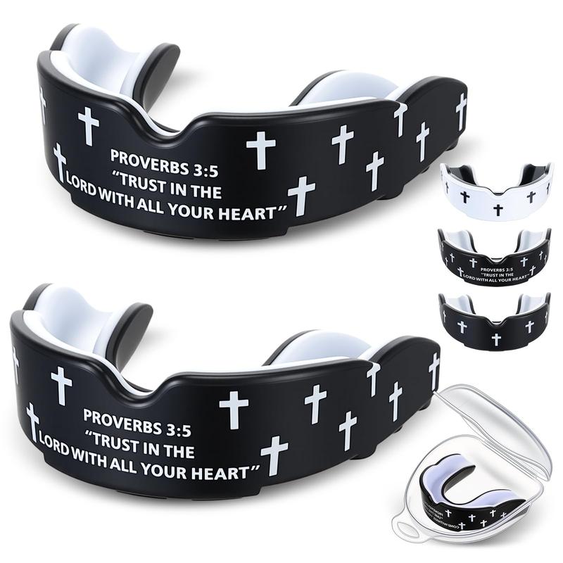 2 Pcs Cross Wrestling Mouth Guards Christian Teeth Armor Sport Game Guard with Case Religious Mouth Guard Baseball Football Lacrosse Basketball Rugby Boxing Taekwondo