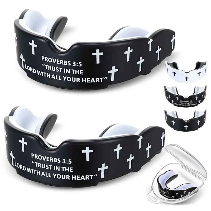 2 Pcs Cross Wrestling Mouth Guards Christian Teeth Armor Sport Game Guard with Case Religious Mouth Guard Baseball Football Lacrosse Basketball Rugby Boxing Taekwondo