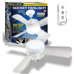 Socket Ceiling Fan with Light and Remote Control 1000 Lumens - Bell + Howell: Light Socket Fan, 22 Inch, Small Kitchen Use