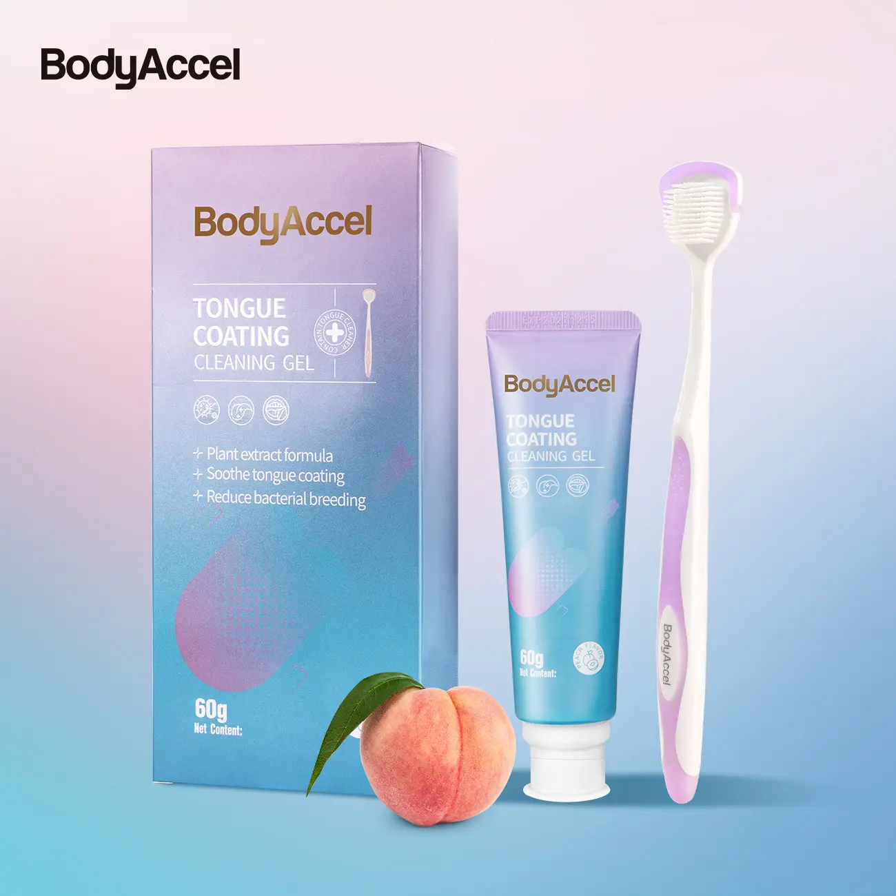 BodyAccel Tongue Scraper & Cleaning Gel Set – Ice Peach Fresh