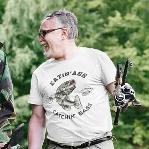 Mens Fishing T shirt, Funny Fishing Shirt, Fishing Graphic Tee, Fisherman Gifts, Present For fisherman, Eatin' Ass Catchin' Bass