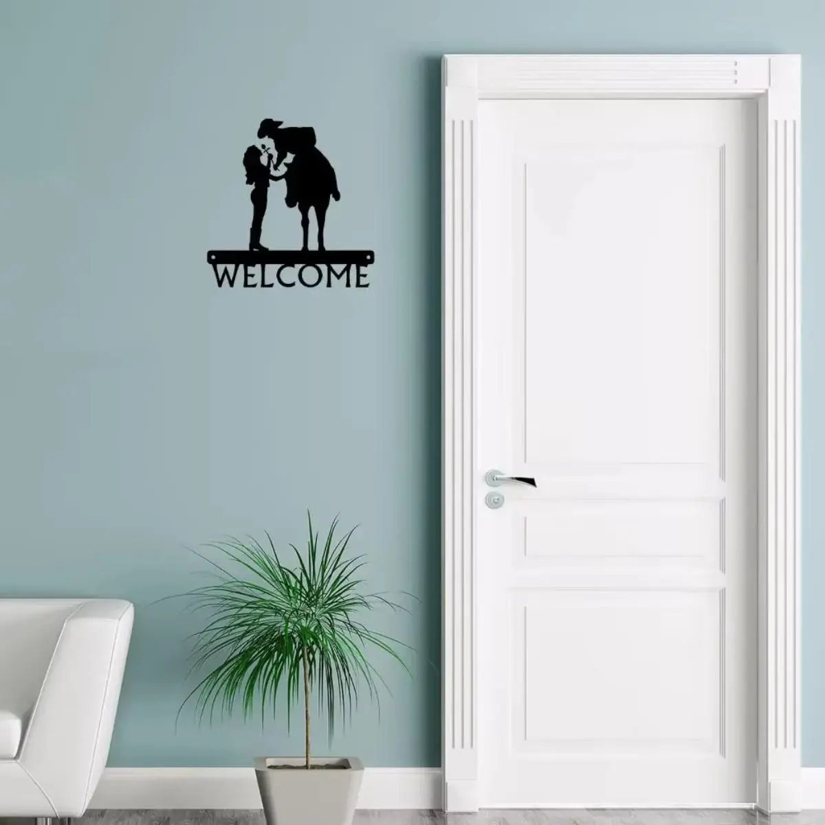 Cowboy & Cowgirl Pattern Welcome Sign, 1 Count Rustic Iron Wall Art with Hooks, Wall Decor for Home Living Room Entryway, Hanging