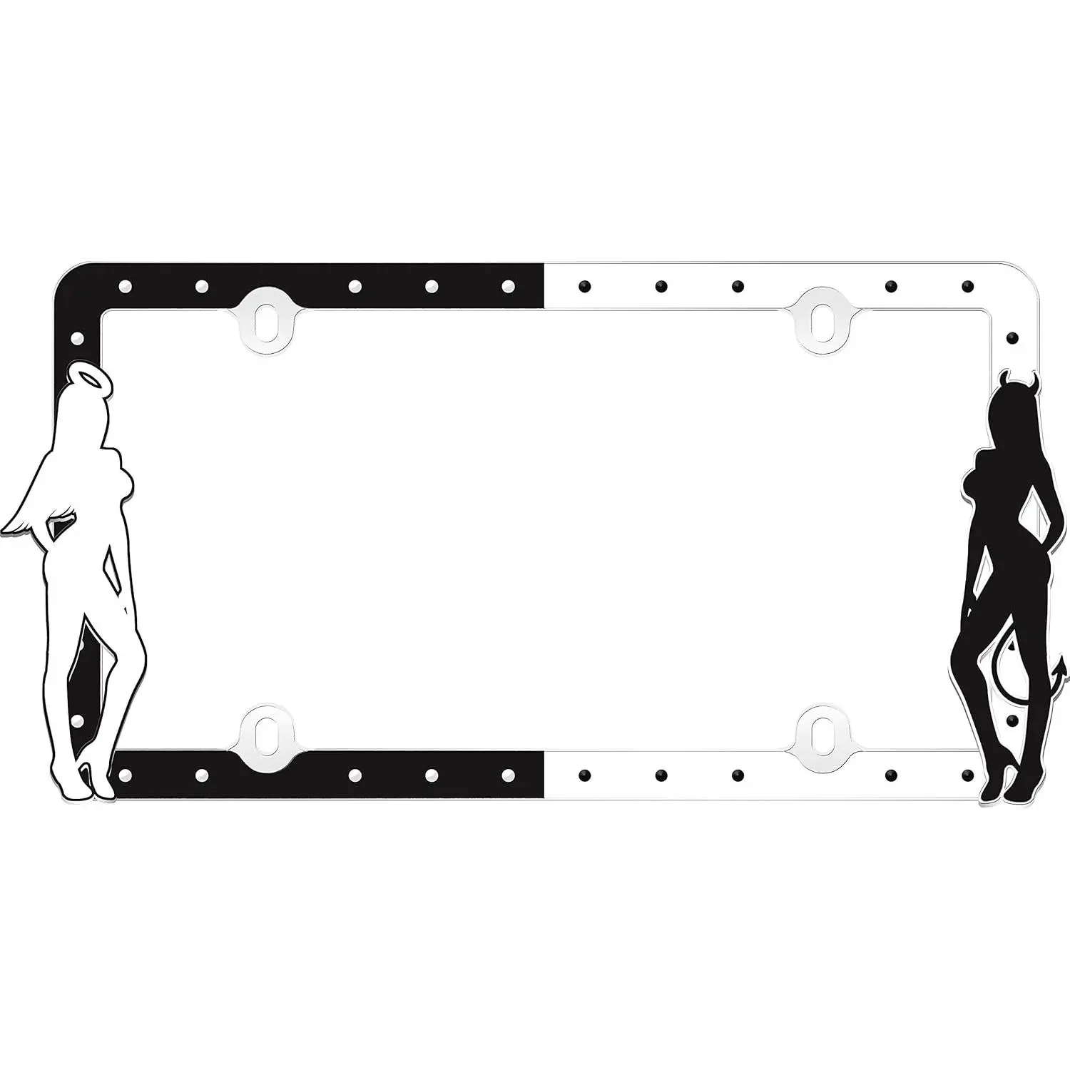 19000 Angel & Devil License Plate Frame, Black/White 19000 Angel & Devil License Plate Frame, Black/White