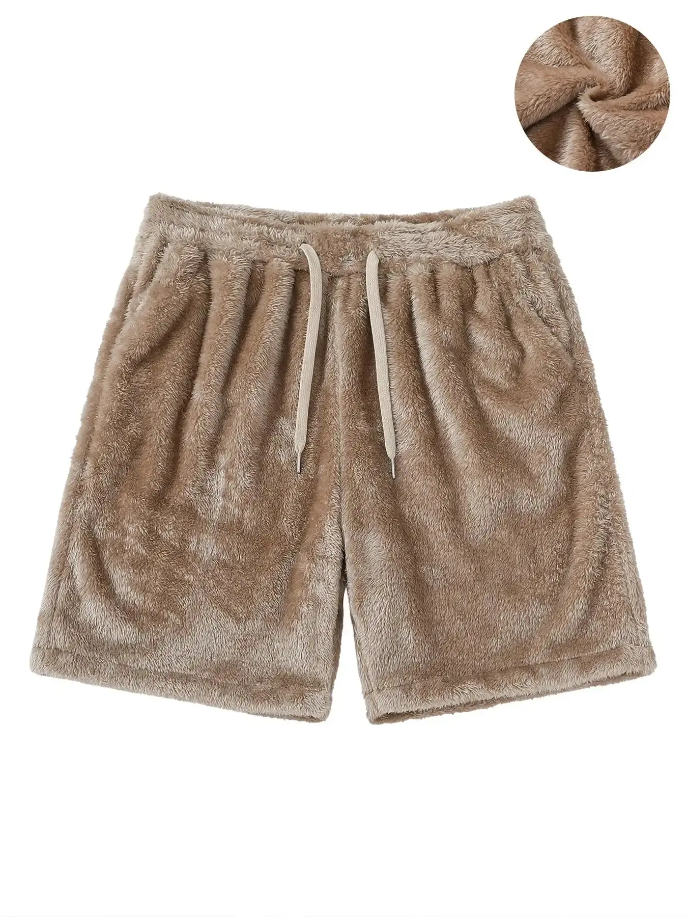 Men's Plush Drawstring Waist Shorts Loose Fit Casual Pants with Side Pockets Soft Comfortable Winter Bottoms for Daily Wear, must have item, seasonal essential, trendy style, everyday wear, essential piece