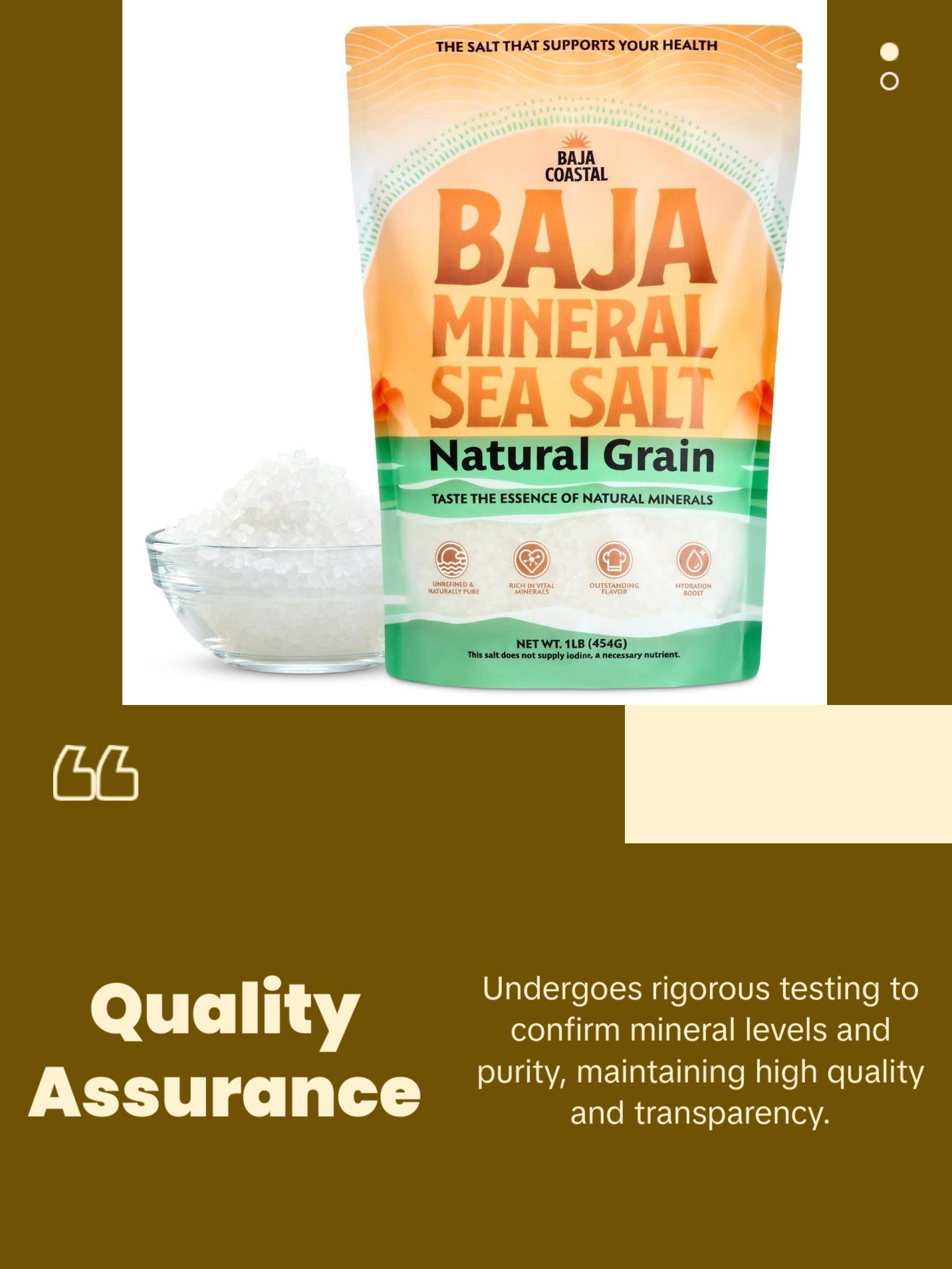 Baja Coastal Baja Mineral Sea Salt - 100% Organic & Unrefined 16oz Rich in Essential Minerals Low Sodium Hand Harvested Crystals from the Sea of Cortez Natural Grain - Flavor