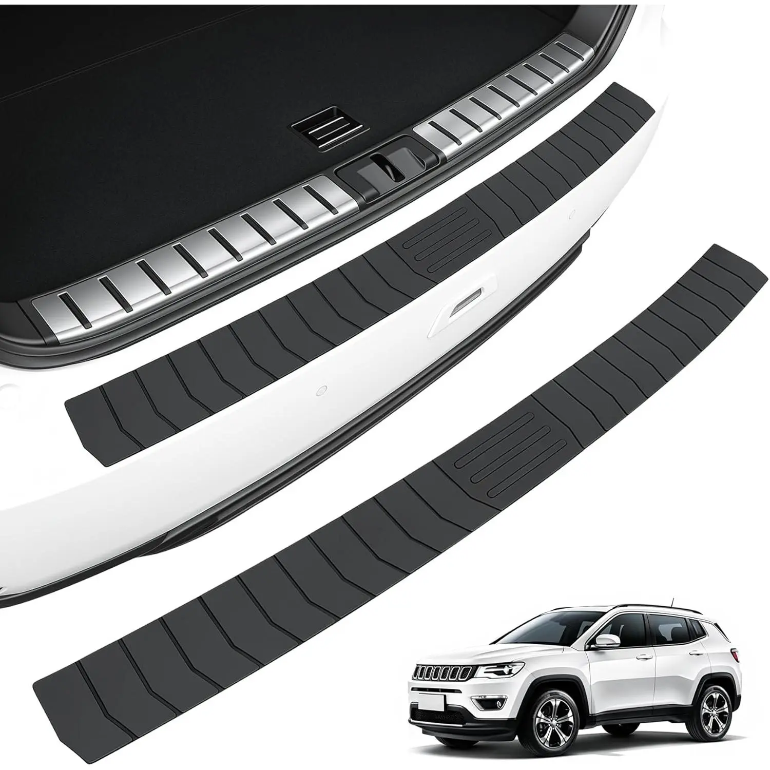 Universal Fit Heavy-Duty Rubber Car Rear Bumper Protector (41.5x3.6in) - Peel-and-Stick, Weatherproof, Antiscratch, Textured Grip, Tool-Free Trunk Guard, Exterior Accessory for Cars/SUVs, Preserves Resale Value