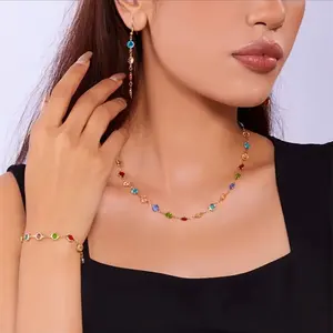 Simple European and American cross-border hot-selling colored zircon three-dimensional necklace, romantic necklace collarbone chain Amazon hot versatile