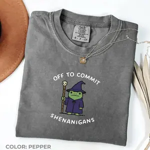 Comfort Colors Off To Commit Shenanigans Wizard Frog Shirt - Funny DnD Tee, Renaissance Faire Fantasy Gift, Frog Wizard T-Shirt