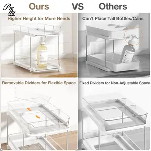 2 Tier Multi Purpose Bathroom Cabinet Pull Out Under Sink Storage Stackable Pantry Organization with Movable Dividers Adjustable Under Cabinet Racks Accessories for Home Organizing Gifts for Her