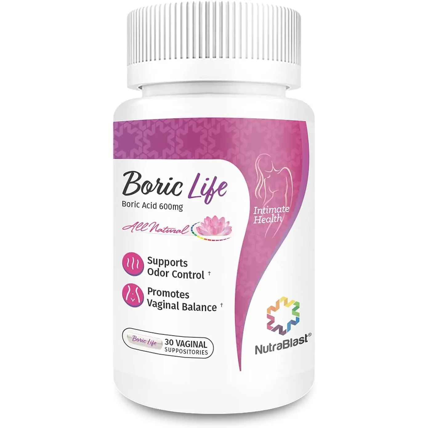 NutraBlast Boric Acid Supp ositories - 100% Pure Made in USA - Boric Life Intimate Health Support (30 Count)