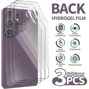 3 Pcs For Samsung Galaxy S26 S26 Plus S26 Ultra S25 Edge S24 S23 FE S22 S21 S20 Ultra Plus FE Note 20 Ultra 10 Plus Back Protectors Film Protection Soft TPU Hydrogel Film Back Screen Protectors Not Glass