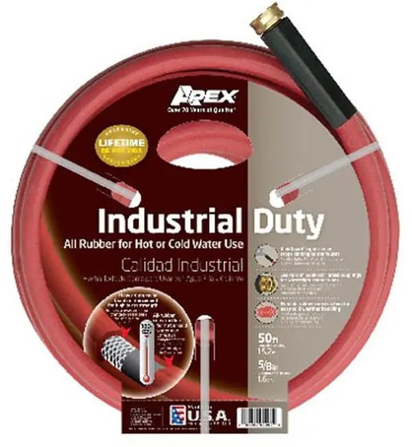 212 MAIN Apex 8695-50 Industrial Water Tube Hose, 0.63 in. x 50 ft. Red, Flexible, High-Pressure, Reinforced, Hot Water Compatible, Brass Coupling, Hose Attachment Watering Equipment, Quick Connector Watering Equipment