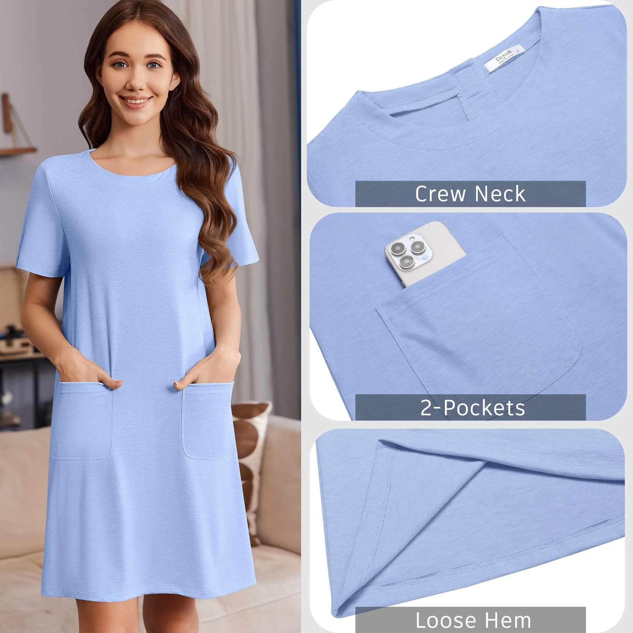 Pinspark Open Back Hospital Gown for Women Tear Away Short Sleeve Post Surgery Dress Soft Adaptive Clothing Nightgown